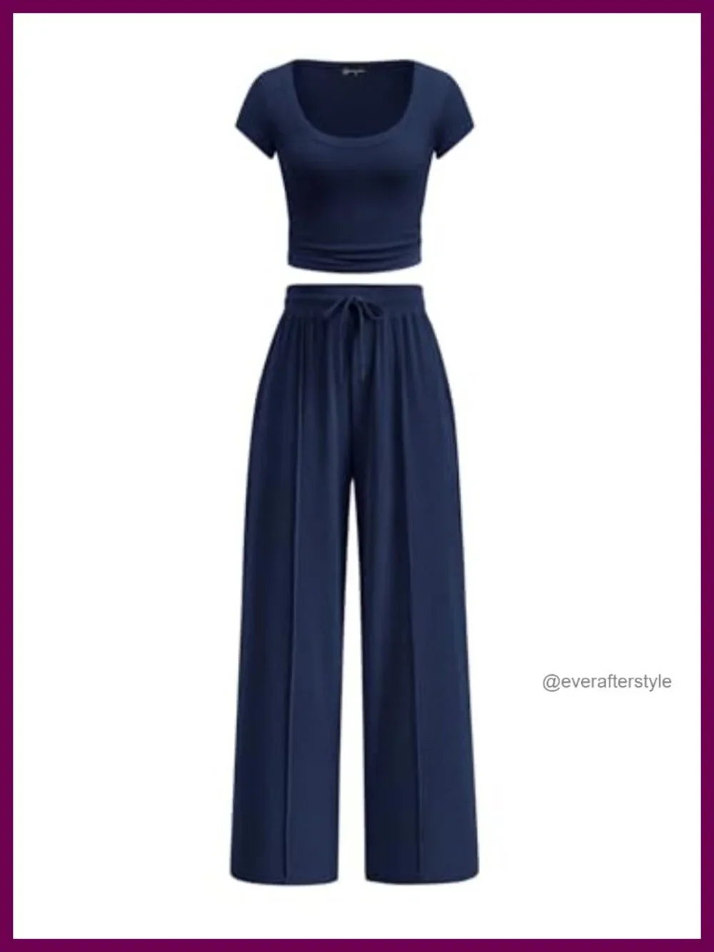 Ribbed Lounge Set - Crop Top & Wide Leg Pants, 2 Piece Travel Outfit